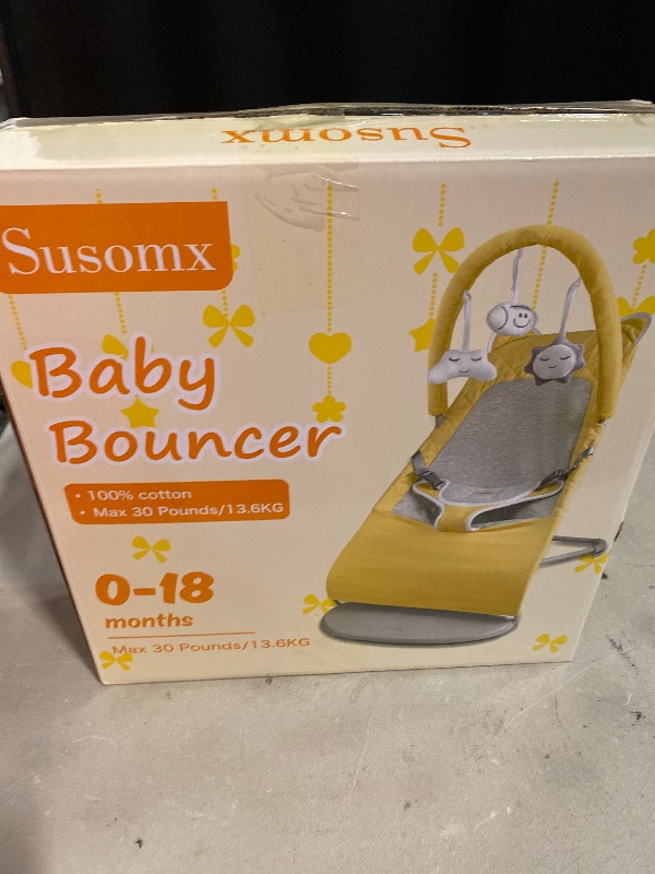 Photo 1 of Baby Bouncer, Foldable Infant Bouncer Seat with 3 Adjustable Heights, 0-18 Months, Portable Baby Bouncer with Soft Cotton Fabrics, Lightweight & Easy to Wash