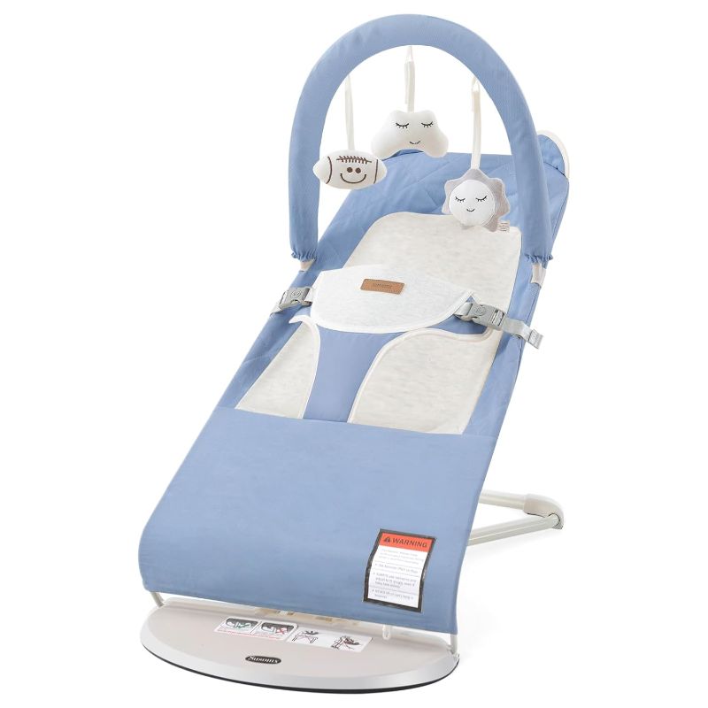 Photo 1 of Baby Bouncer, Foldable Infant Bouncer Seat with 3 Adjustable Heights, 0-18 Months, Portable Baby Bouncer with Soft Cotton Fabrics, Lightweight & Easy to Wash