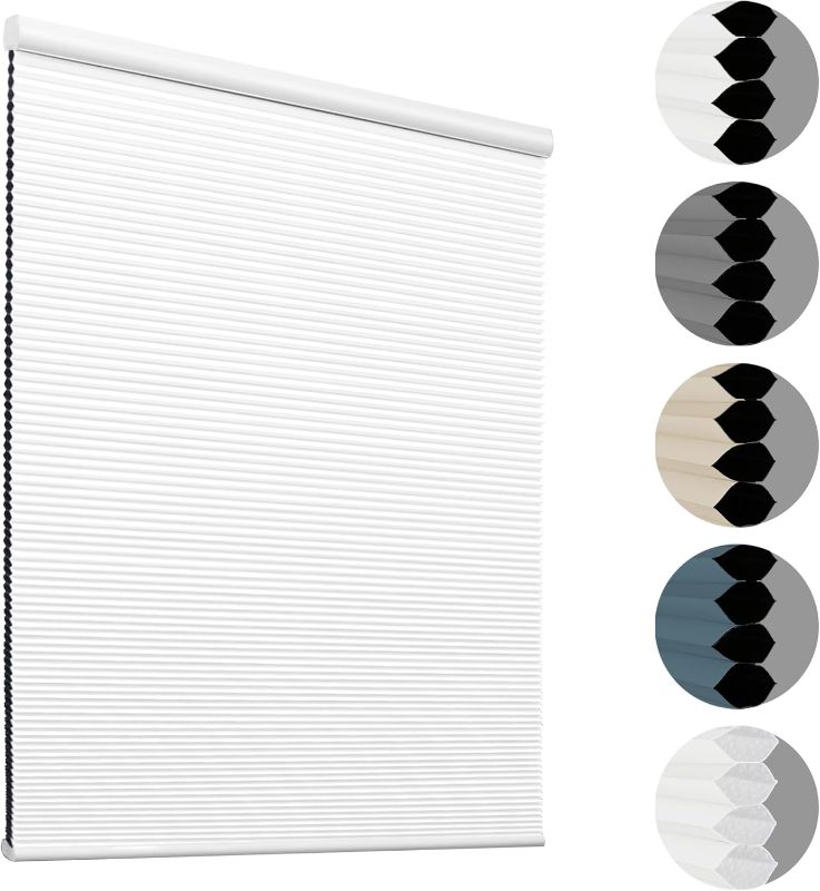 Photo 1 of HOMEDEMO Blackout Cellular Shades Cordless, Honeycomb Shade Blinds, Thermal Insulated Noise Reduction for Windows Inside & Outside Mount White-Blackout 24" W x 64" H