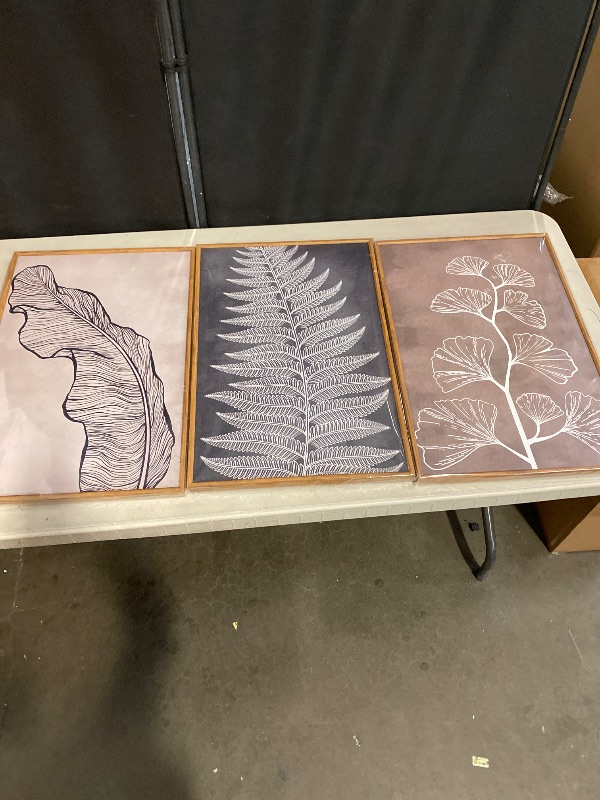 Photo 1 of HLNIUC Botanical Neutral Framed Wall Art Set, Abstract Fern Leaf Canvas Wall Decor, Vintage Rustic Plant Wall Painting, Black Beige Nature Art Print for Living Room, Bedroom, Office - 16"x24"x3