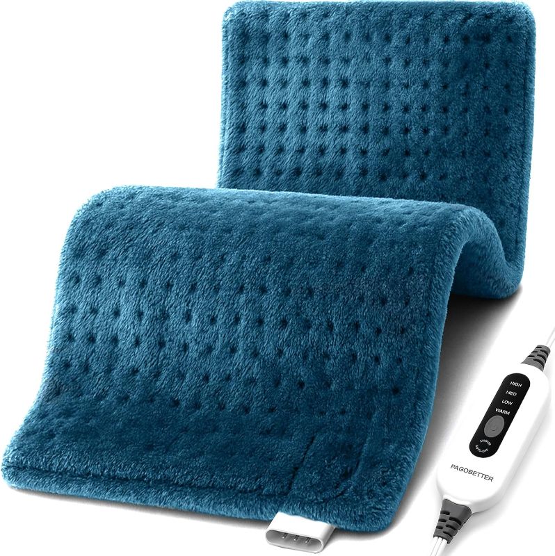 Photo 1 of 17''x33'' XXXL King Size Heating Pad with 4 Temperature Settings & 2 Auto-Off Countdown Timers, Pain Relief for Back/Neck/Shoulders/Abdomen/Legs, Christmas Gifts for mom dad (Blue)