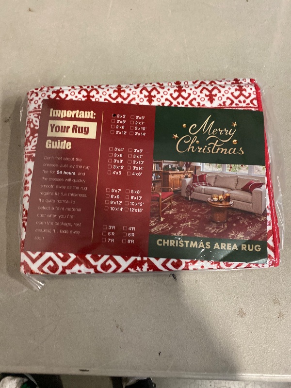 Photo 1 of BERTHMEER 3x5 ft Christmas Red and White Area Rugs,Non-Slip Washable Kitchen Rugs,Vintage Bohemian Doormat Christmas Rugs