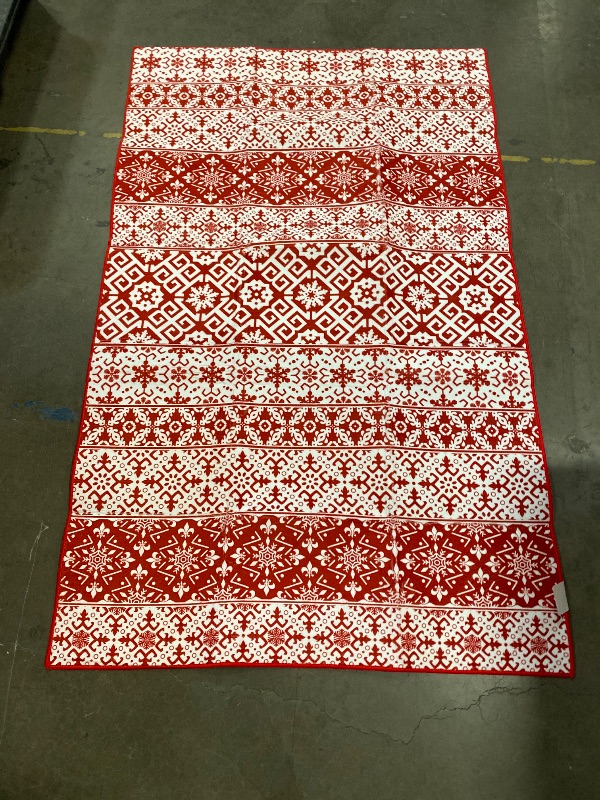 Photo 1 of BERTHMEER 3x5 ft Christmas Red and White Area Rugs,Non-Slip Washable Kitchen Rugs,Vintage Bohemian Doormat Christmas Rugs