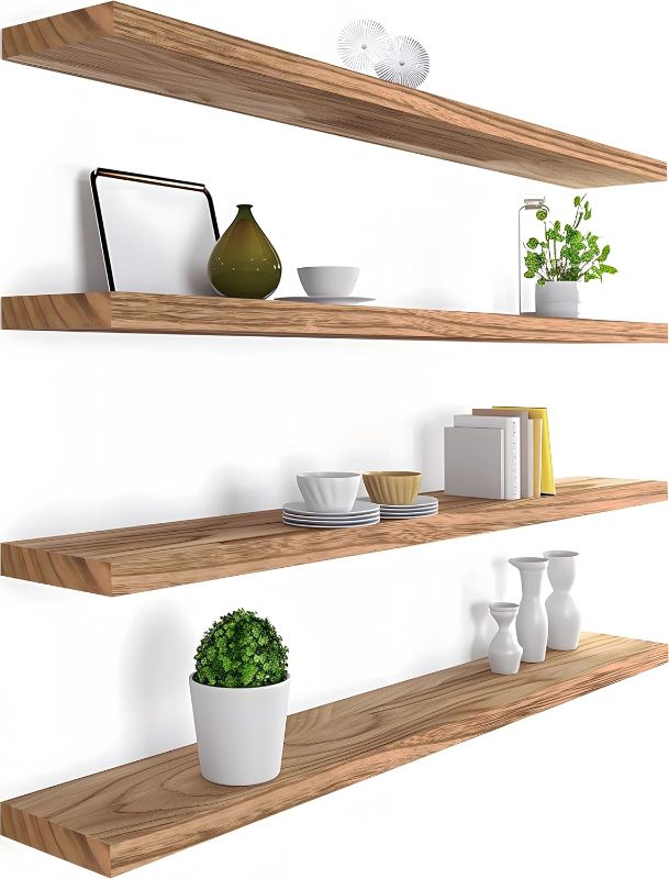 Photo 1 of 36 Inch Light Wood Floating Shelves for Wall Rustic Wall Shelf for Bedroom Living Room Set of 4