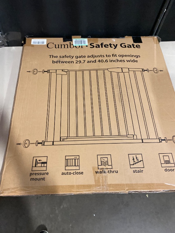 Photo 1 of Cumbor 29.7-40.6" Baby Gate for Stairs, Baby Essential Safety Gate, Mom's Choice Awards Winner-Dog Gate for Doorways, Pressure Mounted Auto-Close Pet Gates for Dogs Indoor, Durable Child Gate, Black
