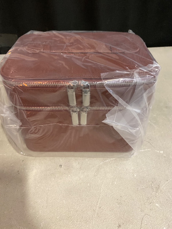 Photo 1 of Makeup Case, Large Capacity Waterproof Double Layer Cosmetic Bag with Removable Divider, Double Compartment Brush Organizer, Multi-functional Travel Organizer