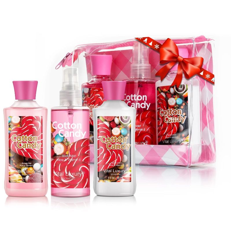 Photo 1 of Cotton Candy Bath & Body Care Travel Set, Home Spa Gift Set Includes Body Lotion, Shower Gel, and Fragrance Mist, Personal Body Care Travel Set, Birthday Mother's Valentine's Day Gifts