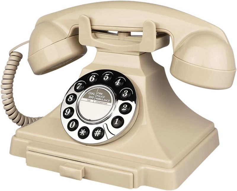Photo 1 of Corded Vintage Telephone, Retro Landline Phones for Home, Single Line Old Fashioned House Telephone with Loud Ringer for Seniors, Classic Antique Desk Phones for Office/Hotel/School (Ivory)