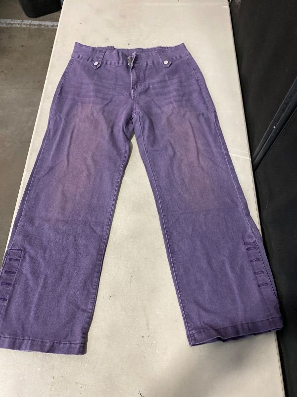 View 1 of Size XXL purple wide-leg jeans with button-down side vents.