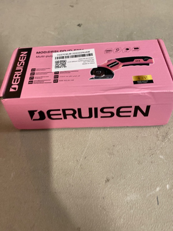 Photo 1 of Cordless Electric Scissors: 4V Rechargeable Cardboard Cutter, 3 Blades, Safety Lock & LED Light, Box Cutter for Carton Carpet Plastic Fabric Leather (Pink)