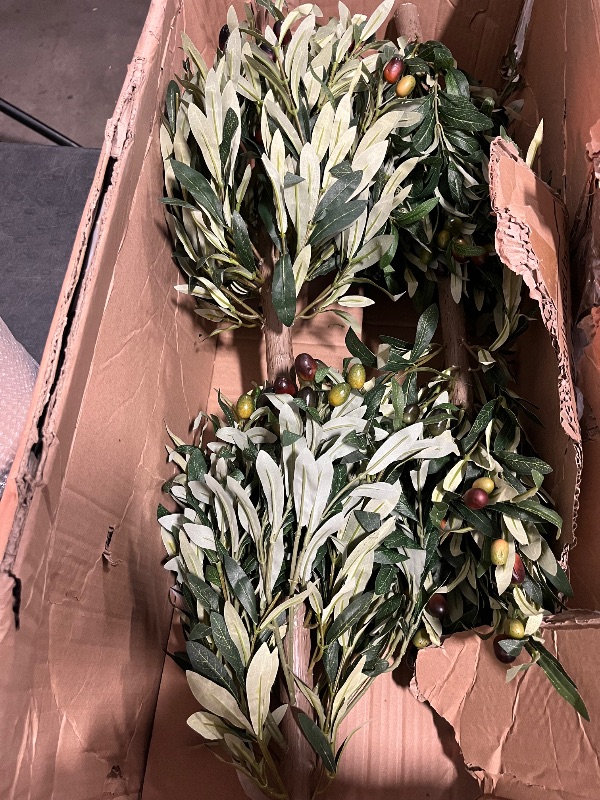 Photo 1 of 5 ft Artificial Olive Tree, Triple Ball Topiary Faux Plant with Moss & Pot, Outdoor Indoor Realistic Fake Shrubs Trees, Round Bushes Fake Shrubs Potted for Home Offices Porch Decor, Set of 2
