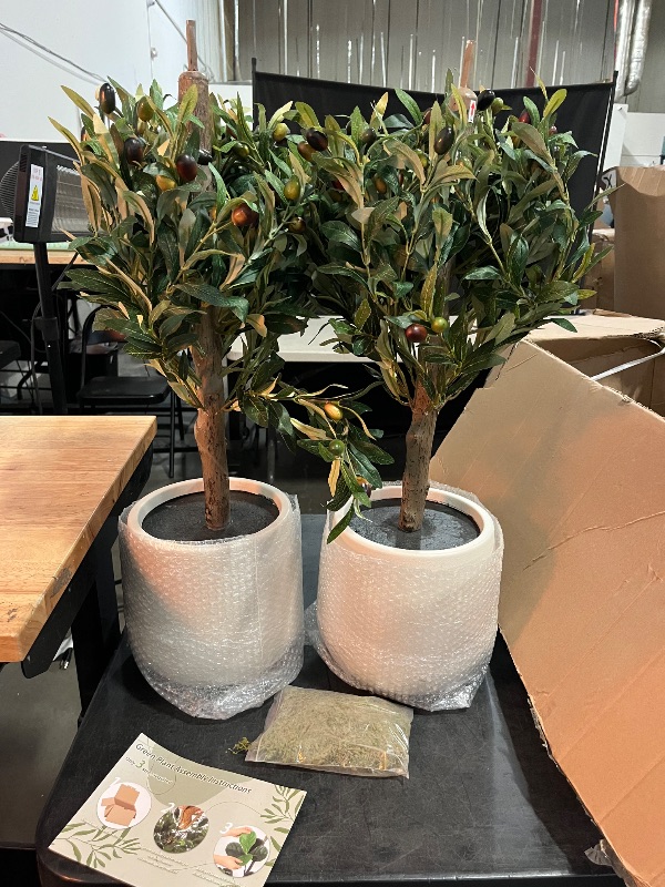 Photo 1 of 5 ft Artificial Olive Tree, Triple Ball Topiary Faux Plant with Moss & Pot, Outdoor Indoor Realistic Fake Shrubs Trees, Round Bushes Fake Shrubs Potted for Home Offices Porch Decor, Set of 2
