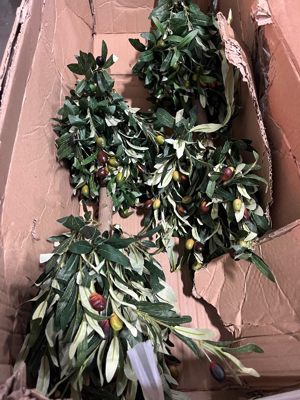 Photo 1 of 5 ft Artificial Olive Tree, Triple Ball Topiary Faux Plant with Moss & Pot, Outdoor Indoor Realistic Fake Shrubs Trees, Round Bushes Fake Shrubs Potted for Home Offices Porch Decor, Set of 2
