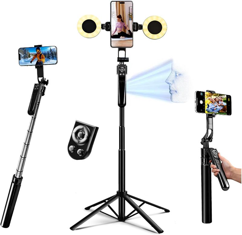 Photo 1 of Auto Face Tracking Selfie Stick Tripod for iPhone with Light 360 Rotation That Follows Your Movement 70.9" Camera Tripod Stand with Remote for Content Creator Vlog Live Stream Video Recording
