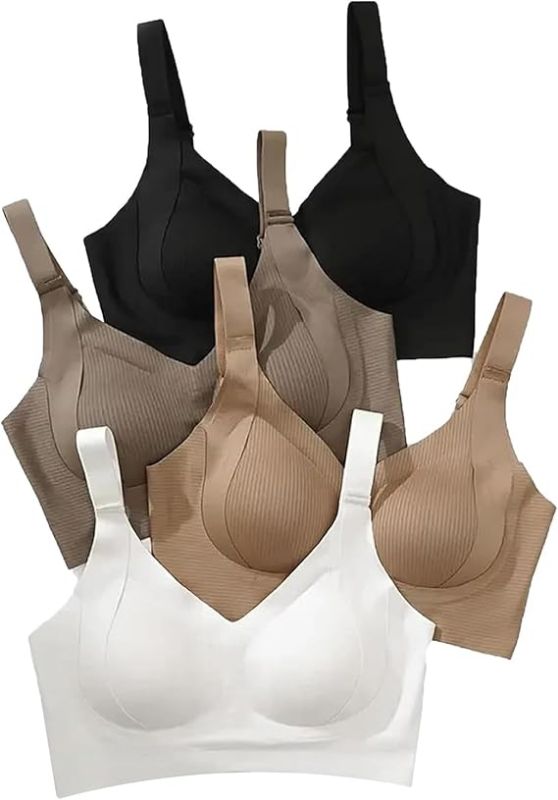 Photo 1 of (L) Super Firming Bra, Women's Ribbed Push Up Adjustable Wireless Bra, Wire-Free Non-Marking Skin-Friendly Push-Up Bras
