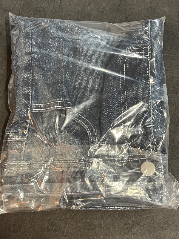 Photo 1 of (M) Womens Dark Denim Shorts Mid Rise Embroidered Denim Shorts