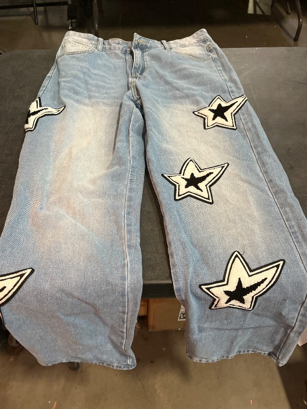 Photo 1 of (M) Mens Vintage Inspired Star Pattern Loose Fit Jeans Straight Leg 