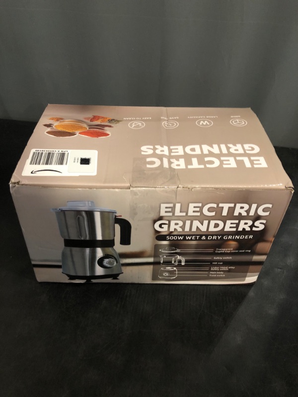 Photo 1 of Electric Grinder for Kitchen - 500W Grain Mill with 3 Stainless Steel Blades, Versatile Spice Grinder for Coffee, Grinding Spices, Bean, Grains, Nuts (Black)