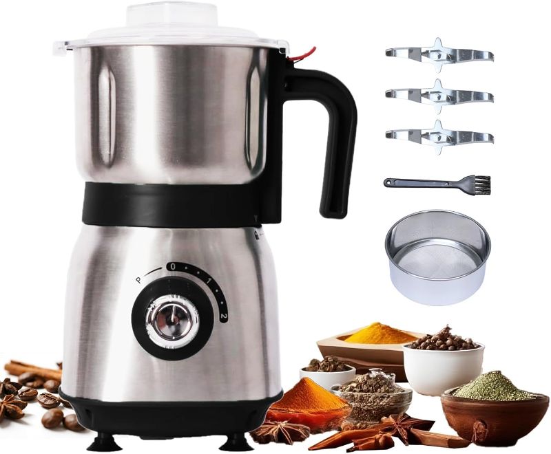 Photo 1 of Electric Grinder for Kitchen - 500W Grain Mill with 3 Stainless Steel Blades, Versatile Spice Grinder for Coffee, Grinding Spices, Bean, Grains, Nuts (Black)