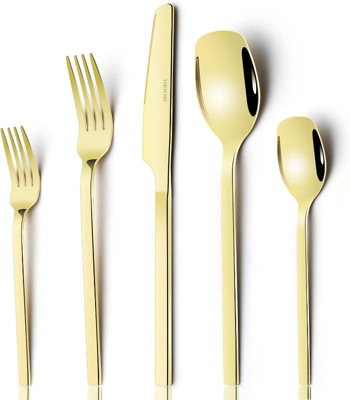Photo 1 of Gold Silverware Set for 8, 40-Piece Stainless Steel Flatware Cutlery Set With Titanium Gold Plated, Kitchen Eating Utensils Set Include Knife Fork Spoon Set, Dishwasher Safe