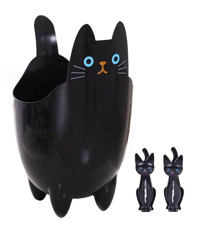 Photo 1 of 123Arts Cartoon Cat Shape ABS Table Bathroom Trash Can Storage Bucket with Cat Clips