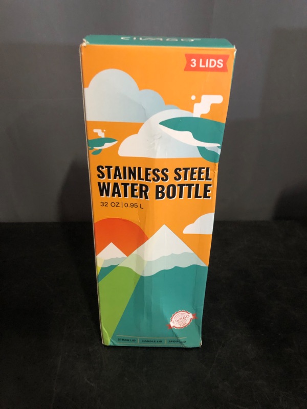 Photo 1 of CIVAGO 32 oz Insulated Water Bottle With Straw, Stainless Steel Sports Water Cup Flask with 3 Lids (Straw, Spout and Handle Lid), Wide Mouth Travel Thermal Mug, Black