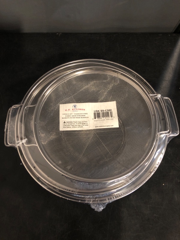 Photo 1 of U.S. Kitchen Supply Set of 3 Stainless Steel Colander Strainers Net Baskets 5, 4, & 3-Quart - Colander with Handles & Resting Base - Stainless Steel Sieve, Mesh Strainers and Colanders for Kitchen