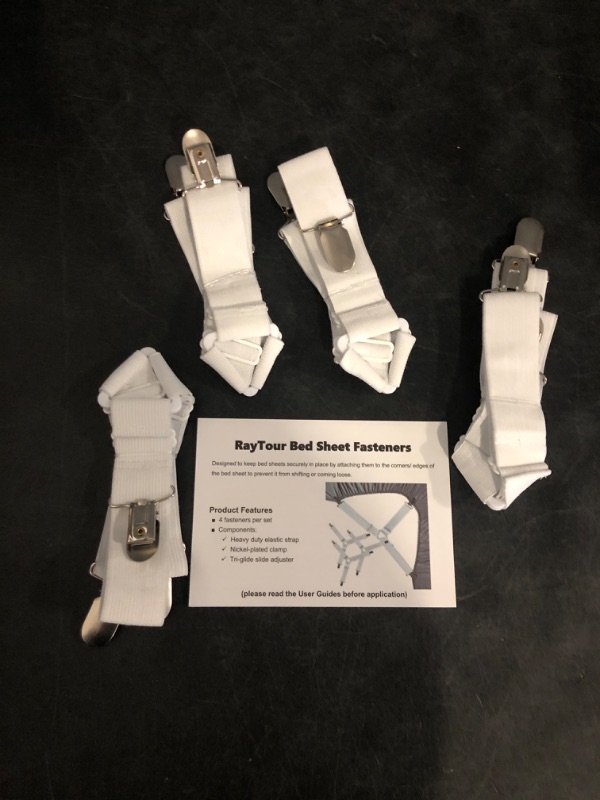 Photo 1 of Bed Sheet Fasteners, Adjustable Mattress Suspenders, Mattress Cover Straps, Bed Corner Holder and Keepers and the Bed Sheet Grippers Clips (Triangle White Set of 4)