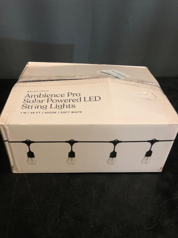 Photo 1 of Brightech Ambience Pro - 48 Ft Waterproof, Solar Power Outdoor String Lights - 1W LED Hanging Edison Bulbs Create Bistro Ambience in Your Yard - Commercial Grade, Shatterproof - 15 Lights, Soft White