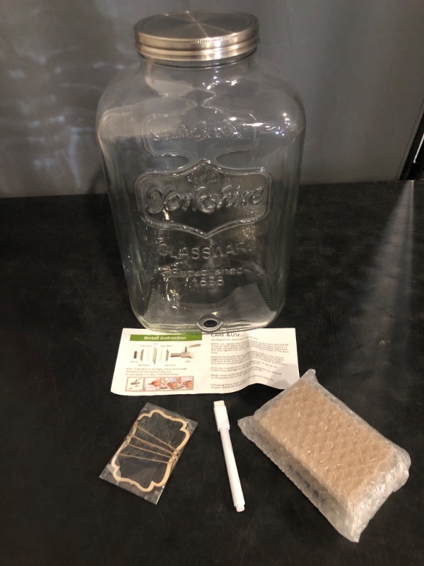 Photo 1 of 2 Gallon Glass Beverage Dispenser, Stainless Steel Leakproof Spigot and Lid, Glass Drink Dispensers for Parties, Water Beverage Dispenser Liquid Laundry Detergent Dispenser