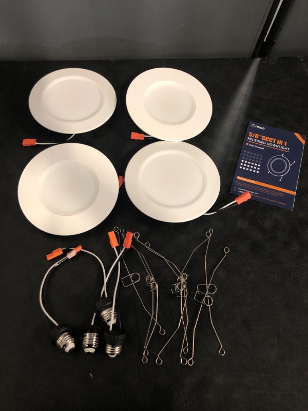 Photo 1 of Amico 4 Pack 5/6 inch 5CCT LED Recessed Lighting, Dimmable, 12.5W=100W, 950LM, 2700K/3000K/4000K/5000K/6000K Selectable, Retrofit Can Lights with Baffle Trim, IC Rated - ETL & FCC, White