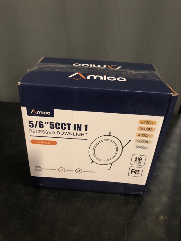 Photo 1 of Amico 4 Pack 5/6 inch 5CCT LED Recessed Lighting, Dimmable, 12.5W=100W, 950LM, 2700K/3000K/4000K/5000K/6000K Selectable, Retrofit Can Lights with Baffle Trim, IC Rated - ETL & FCC, White