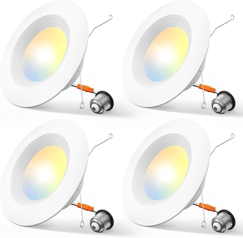 Photo 1 of Amico 4 Pack 5/6 inch 5CCT LED Recessed Lighting, Dimmable, 12.5W=100W, 950LM, 2700K/3000K/4000K/5000K/6000K Selectable, Retrofit Can Lights with Baffle Trim, IC Rated - ETL & FCC, White