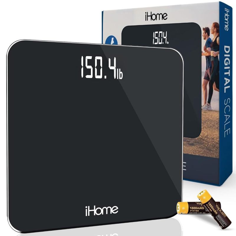 Photo 1 of iHome Digital Scale, Bathroom Scale, Batteries Included, Scale Body Weight, Weight Scale, Bathroom Scales for Weight, Digital Scales for Body Weight (Black)