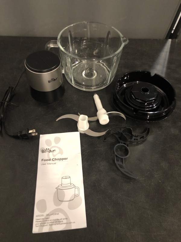 Photo 1 of Bear Food Processor, Electric Food Chopper with 8 Cup/2L Handheld Glass Bowls, No-Hole 4 Bi-level Stainless Steel Blades for Easy Cleaning, 2 speed 400W Power Motor Grinder for Meat, and Baby Food