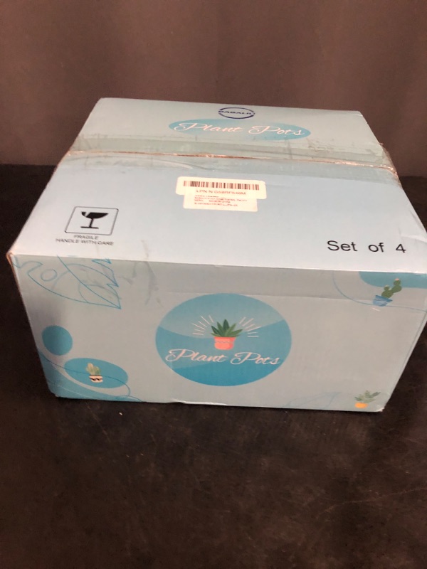 Photo 1 of 4 Inch Ceramic Planters with Drainage Hole and Bamboo Tray, Face Pattern Succulents Pots for Indoor Outdoor Plants, Cactus, Herbs, Multicolor, Set of 4