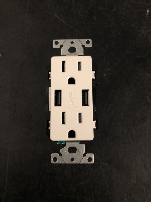 Photo 1 of Leviton Type A & Type-C USB In-Wall Charger with 15A Tamper-Resistant Outlet, USB Charger for Smartphones and Tablets, Not for Laptops, T5633-W, White
