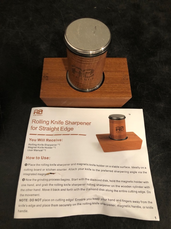 Photo 1 of Abardi Rolling Knife Sharpener for Straight Edge, Knife Sharpening with Industry Diamonds Made Easy, Knife Sharpeners Kit with 15 & 20 Degree Magnetic Angle for Kitchen Knives (Walnut)