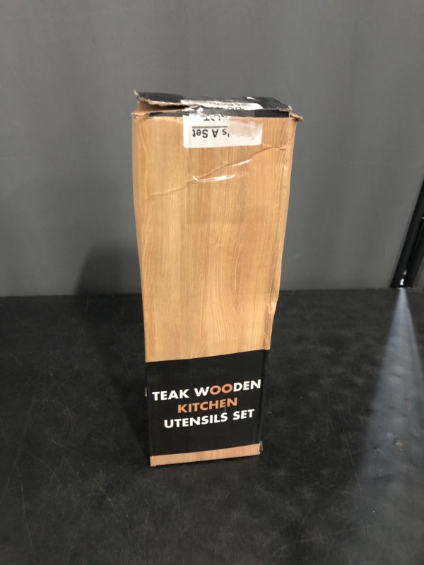 Photo 1 of 9 Piece Natural Teak Wooden Kitchen Utensil Set with Spoon Rest - Comfort Grip Cooking Spoons and Utensils Holder