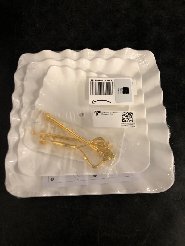 Photo 1 of Dessert Cupcake Stand, 3 Tier Cup Cake Holder Tower for Tea Party/Birthday/Wedding, Plastic Tiered Serving Tray with Metal Rod, White