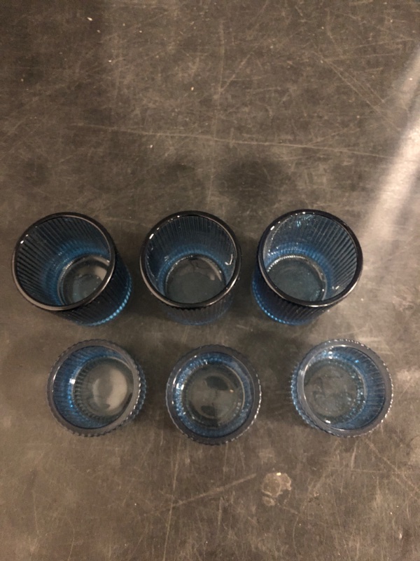 Photo 1 of 6pcs Assorted Blue Votive Candle Holder for Wedding Centerpieces, Vintage Ribbed Tealight Candle Holder for Room Decor, Large Glass Candle Holder for Christmas Decor Party Table Centerpiece
