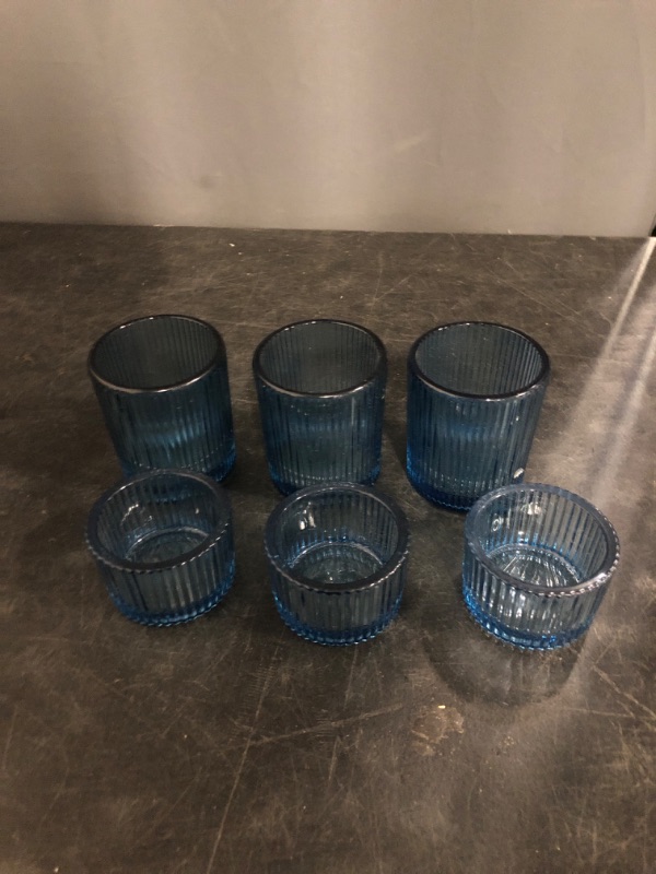 Photo 1 of 6pcs Assorted Blue Votive Candle Holder for Wedding Centerpieces, Vintage Ribbed Tealight Candle Holder for Room Decor, Large Glass Candle Holder for Christmas Decor Party Table Centerpiece
