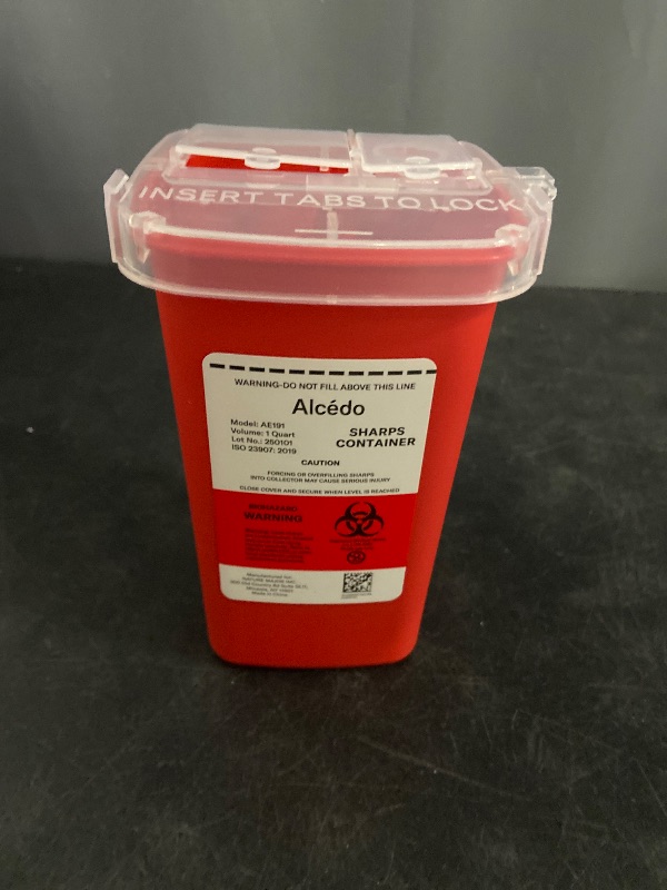 Photo 1 of Alcedo Sharps Container for Home Use 1 Quart (1-Pack) | Biohazard Needle and Syringe Disposal | Small Portable Container for Travel and Professional Use