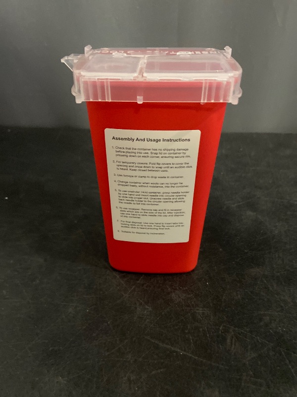 Photo 1 of Alcedo Sharps Container for Home Use 1 Quart (1-Pack) | Biohazard Needle and Syringe Disposal | Small Portable Container for Travel and Professional Use