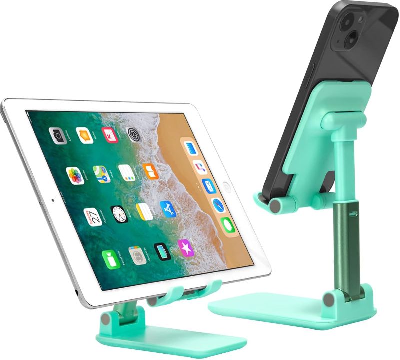 Photo 1 of Cell Phone Stand, Adjustable Foldable Phone Stand for Desk Taller iPhone Stand Compatible with All Smart Phone Desk Accessories(Green)
