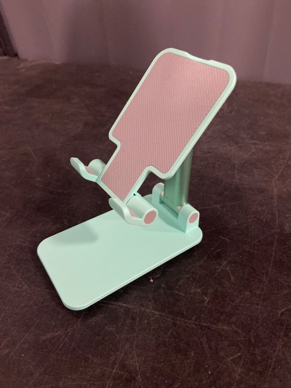 Photo 1 of Cell Phone Stand, Adjustable Foldable Phone Stand for Desk Taller iPhone Stand Compatible with All Smart Phone Desk Accessories(Green)

