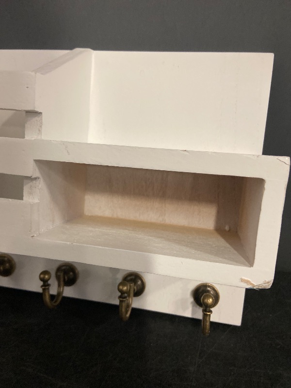 Photo 1 of FifthQuarter Key and Mail Holder for Wall, Mail Organizer Wall Mount with 6 Hooks and Storage Drawer, Easy Installation Key Rack for Entryway and Home Decor (A-White)