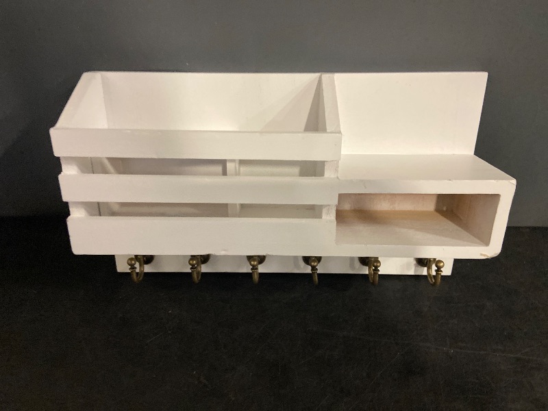 Photo 1 of FifthQuarter Key and Mail Holder for Wall, Mail Organizer Wall Mount with 6 Hooks and Storage Drawer, Easy Installation Key Rack for Entryway and Home Decor (A-White)