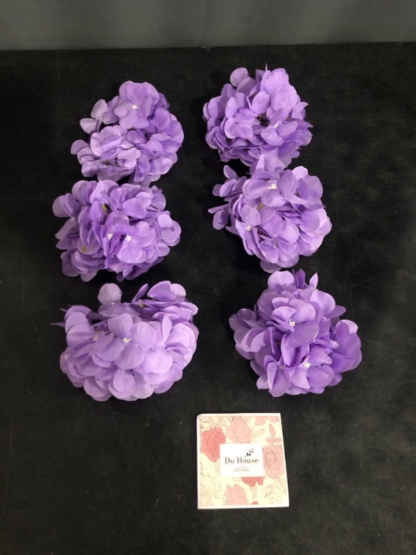 Photo 1 of DuHouse 8.7" Silk Hydrangea Flower Heads with Stems Fake Hydrangeas Flowers for DIY Wedding Centerpiece Home Decor,Pack of 6(Lilac)