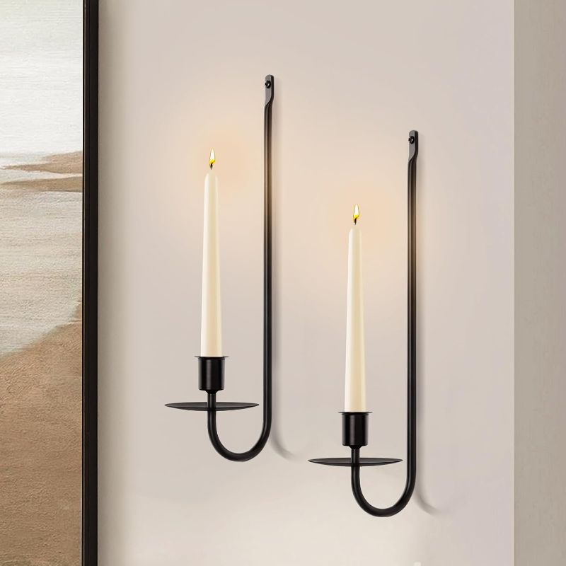 Photo 1 of Candle Sconces Set of 2, Taper & Pillar Wall Candle Holder, Black Wall Sconces Set of Two, Decor for Entryway, Stair Corner, Living Room